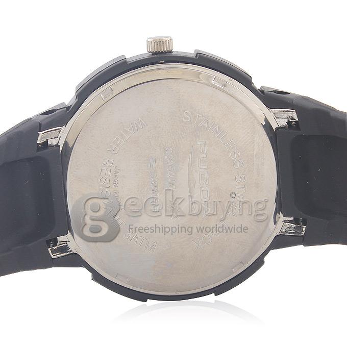 Fucda CS0541M-1563 Quartz Turntable Round Dial Silicone Wrist Watch - Black
