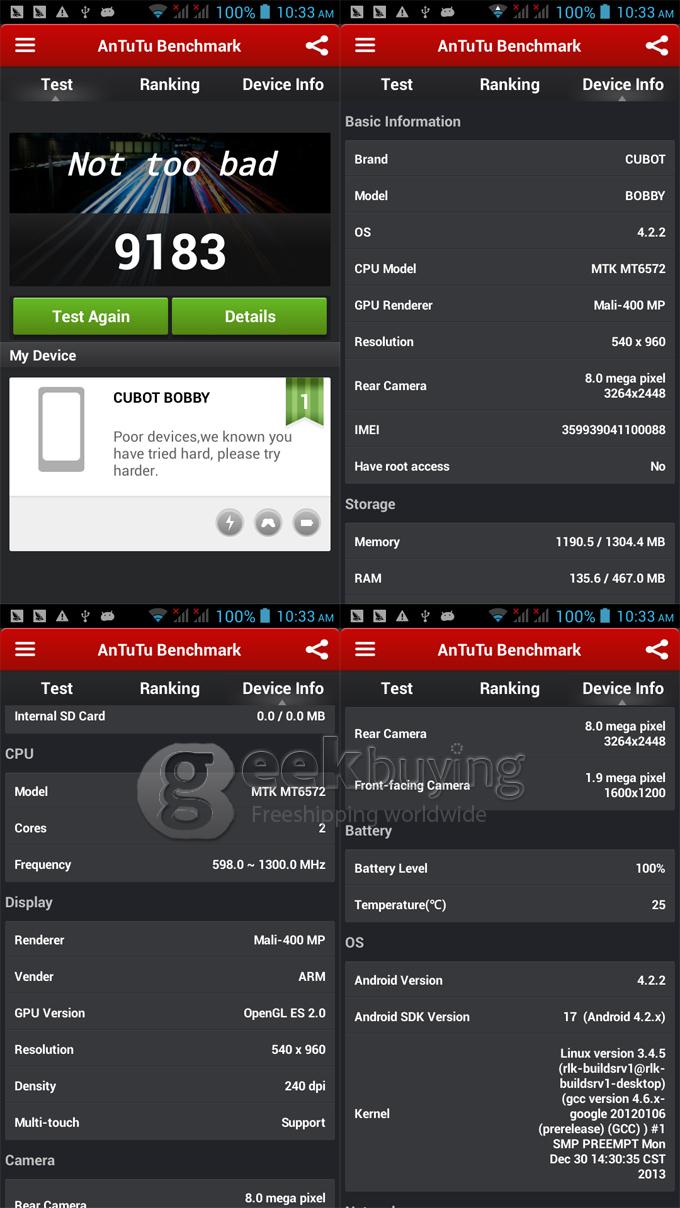 CUBOT BOBBY MTK6572 CortexA7 1.2GHz 5.0inch Android 4.2 OS Smartphone 512MB RAM 4GB ROM 3400MAH battery 8.0MP Camera 3G GPS - Black