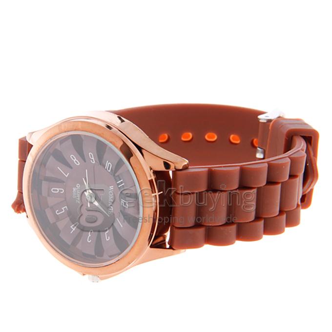 WOMAGE 9665 Fashionable Quartz Wrist Watch with Silicone Watchband - Brown