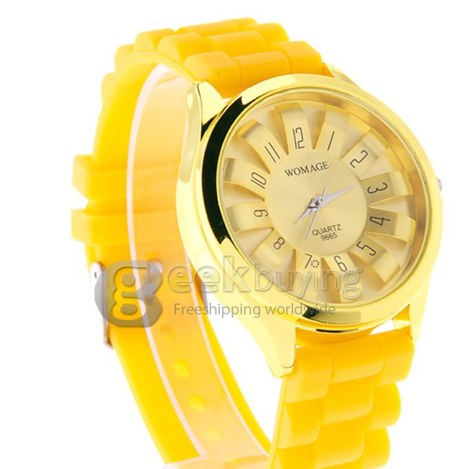 WOMAGE 9665 Fashionable Quartz Wrist Watch with Silicone Watchband - Yellow