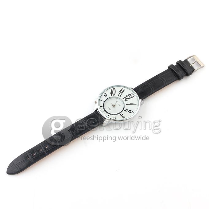 Rocky L309 Round Dial Women Wrist Watch with Leather Watchband - Black