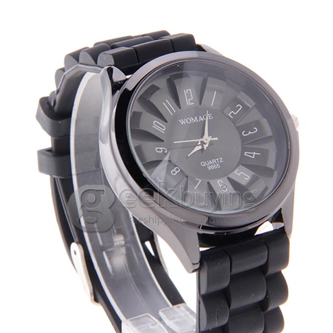 WOMAGE 9665 Fashionable Quartz Wrist Watch with Silicone Watchband - Black
