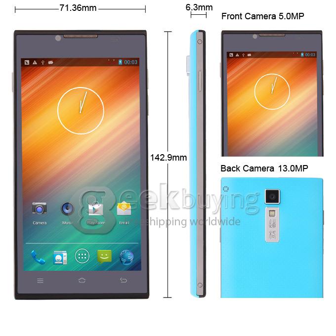 DOOGEE DG2014 MTK6582 Quad core 1.3GHz 5.0Inch Android4.2 OS Smartphone 1GB RAM 8GB ROM IPS HD Screen 13.0MP 3G/GPS - Blue