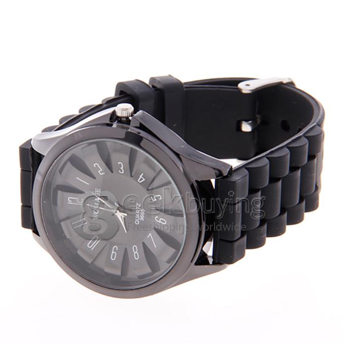 WOMAGE 9665 Fashionable Quartz Wrist Watch with Silicone Watchband - Black