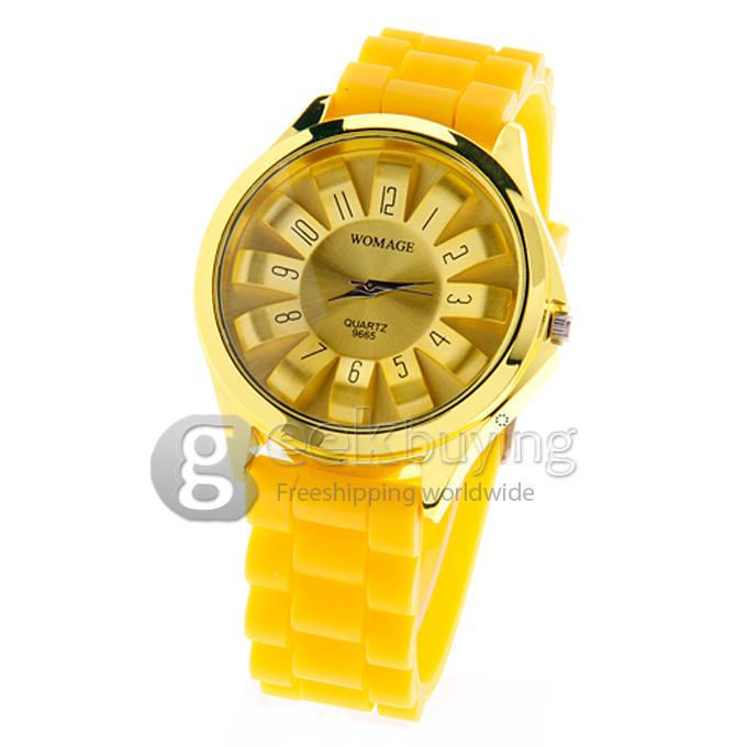 WOMAGE 9665 Fashionable Quartz Wrist Watch with Silicone Watchband - Yellow
