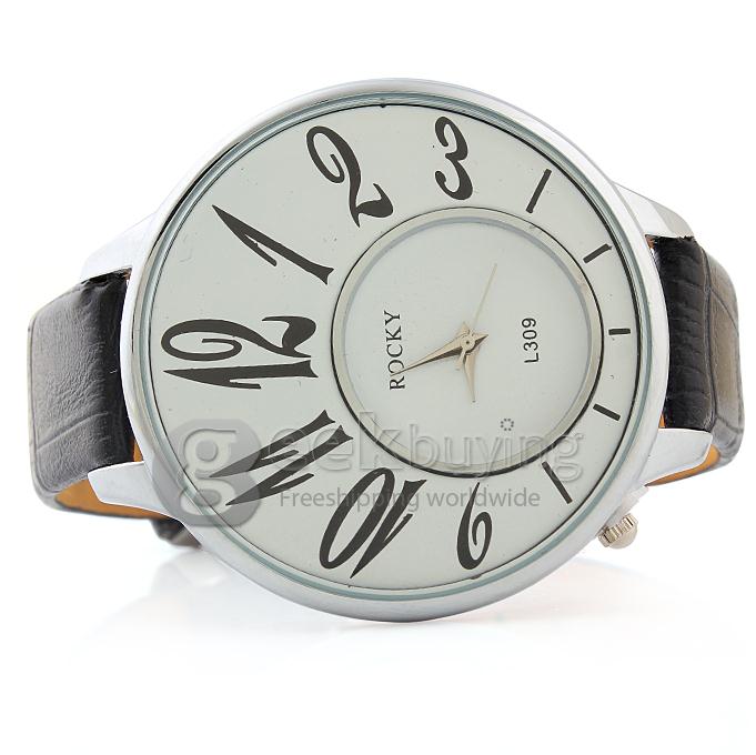 Rocky L309 Round Dial Women Wrist Watch with Leather Watchband - Black
