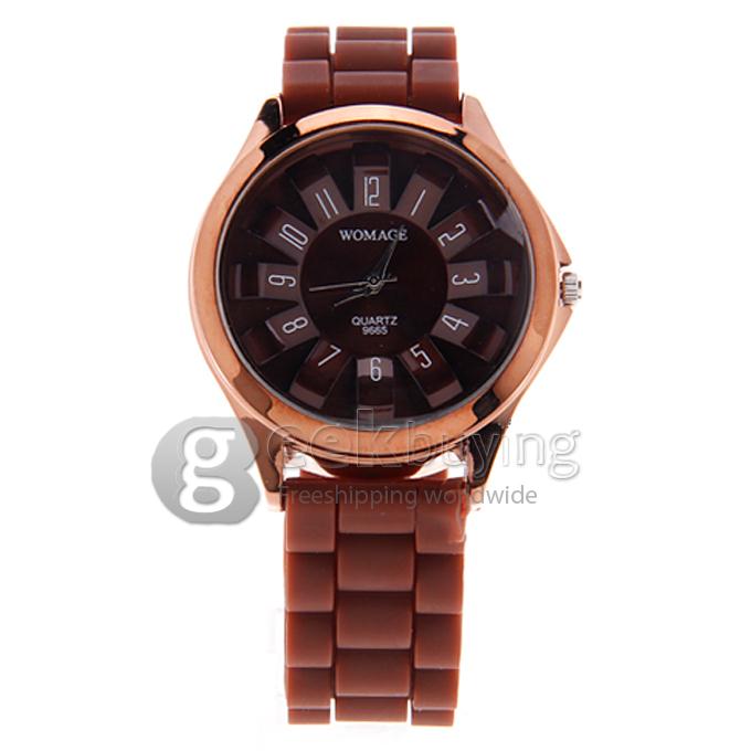 WOMAGE 9665 Fashionable Quartz Wrist Watch with Silicone Watchband - Brown
