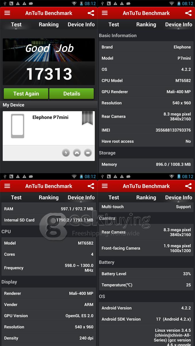 Elephone P7 mini MTK6582 Quad core 1.3GHz 5.0Inch Smart Phone Android 4.2 OS 1GB RAM 4GB ROM IPS QHD Screen 8.0MP 3G GPS OTG - Black
