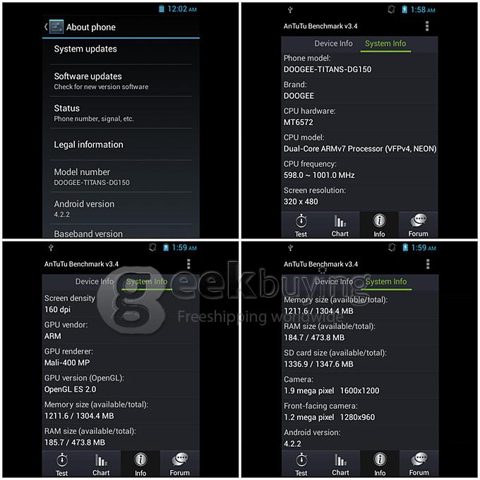 DOOGEE DG150 MTK6572 Dual Core 1.2GHz 3.5Inch Android 4.2 OS Smartphone 512MB RAM 4GB ROM IPS Srceen Dual Camera 3G GPS - Black and Green