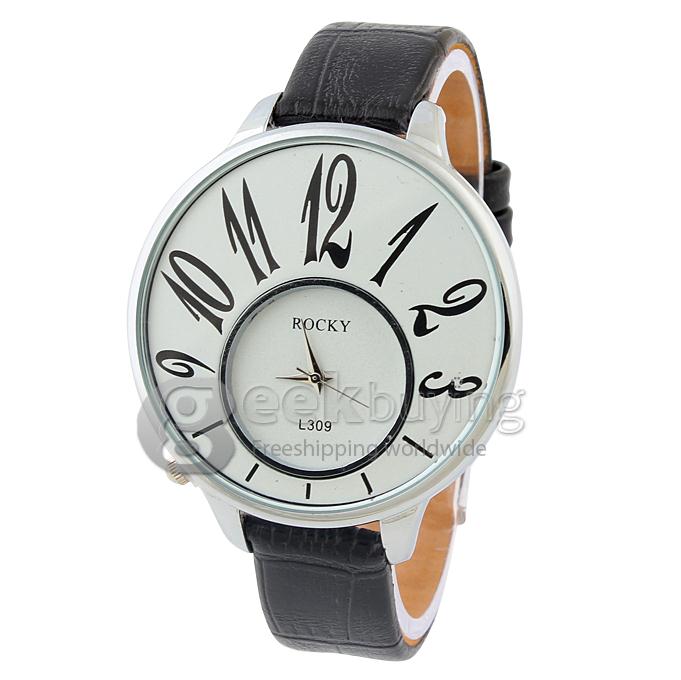 Rocky L309 Round Dial Women Wrist Watch with Leather Watchband - Black