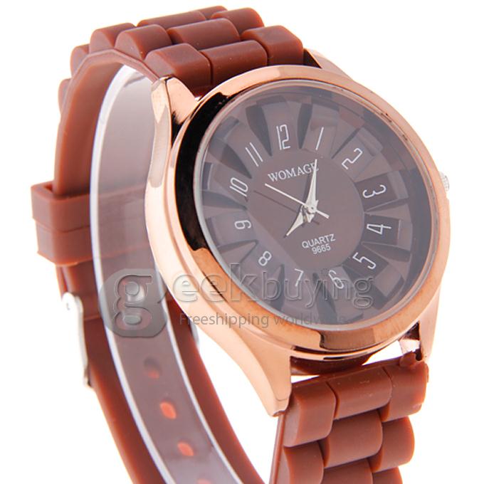 WOMAGE 9665 Fashionable Quartz Wrist Watch with Silicone Watchband - Brown