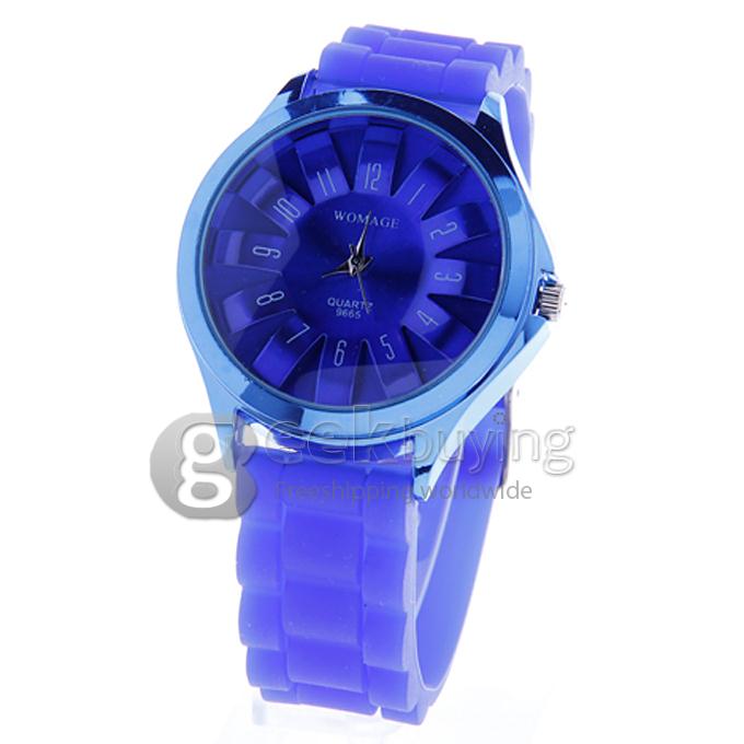 WOMAGE 9665 Fashionable Quartz Wrist Watch with Silicone Watchband - Blue