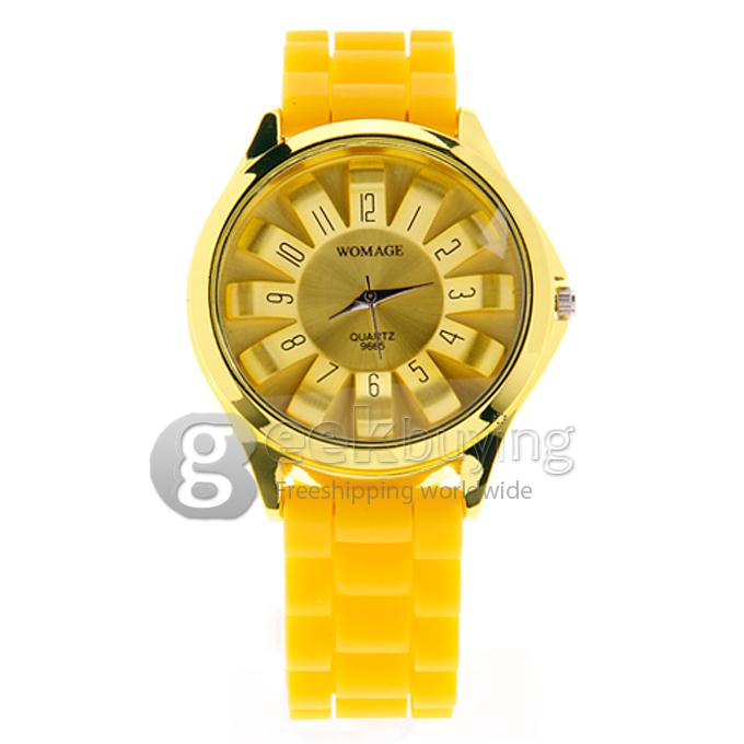 WOMAGE 9665 Fashionable Quartz Wrist Watch with Silicone Watchband - Yellow