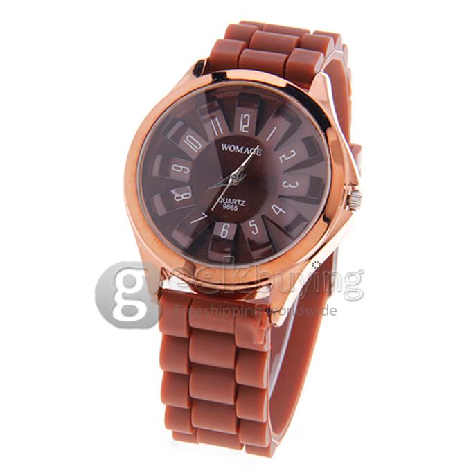 WOMAGE 9665 Fashionable Quartz Wrist Watch with Silicone Watchband - Brown
