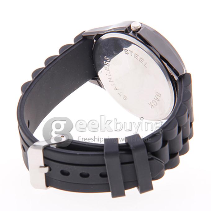 WOMAGE 9665 Fashionable Quartz Wrist Watch with Silicone Watchband - Black