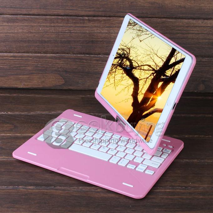 Z66 360 Swivel Rotating Stand Case Cover + Bluetooth Keyboard for iPad Air/iPad 5 - Pink