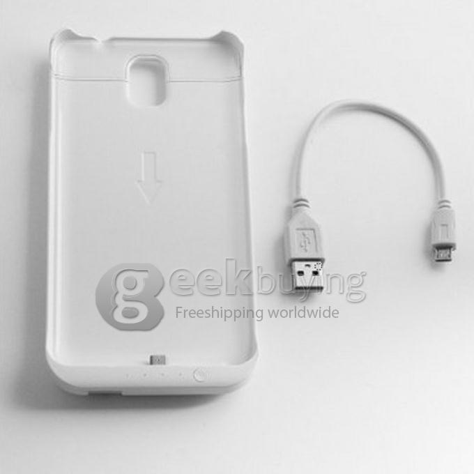 White Samsung Galaxy NOTE 3 III N9000 3800mAh Portable USB External Rechargeable Backup Battery Case