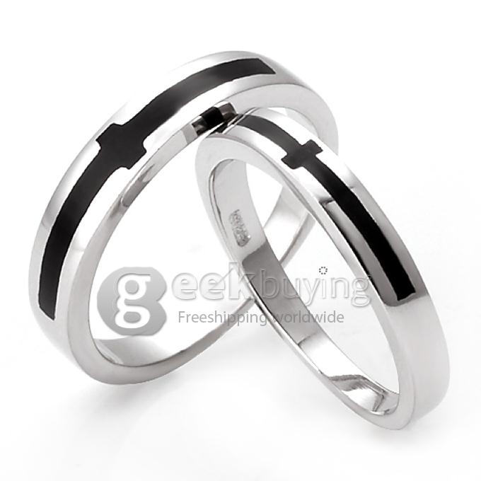 Fashion Black Cross Copper-nickel Alloy Couple Ring for Women - 5 Size