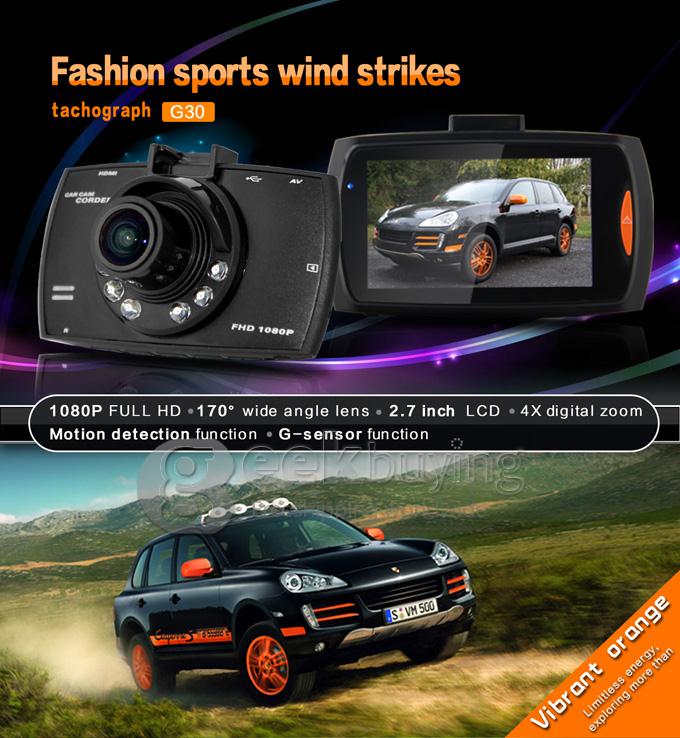G30 Novatek 96650 FULL HD 1080P H.264 4X Digital Zoom 2.7 Inch 170 Degrees Wide Angle Lens Car DVR with G-sensor and Motion Detection