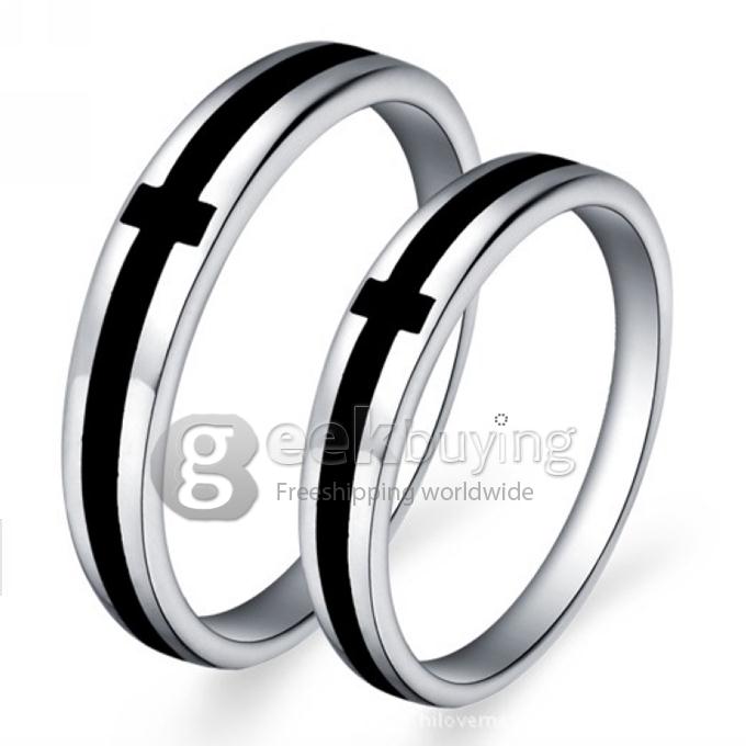 Fashion Black Cross Copper-nickel Alloy Couple Ring for Women - 5 Size