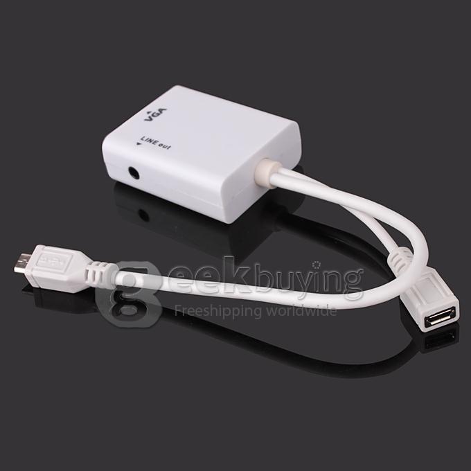 Micro USB Male to VGA Female + Audio MHL(5P) Projectors Adapter for Mobile Phones/Tablet PC - White