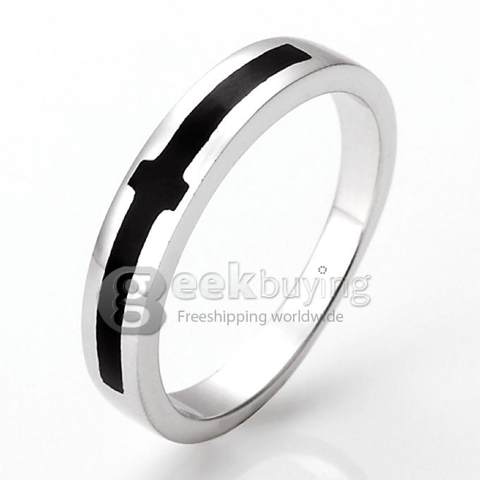 Fashion Black Cross Copper-nickel Alloy Couple Ring for Women - 5 Size