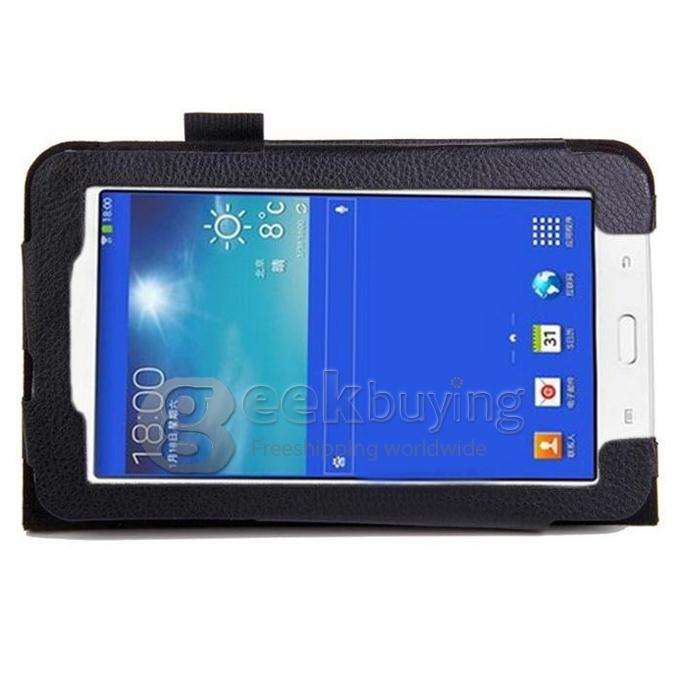 PU Leather Stand Flip Case Cover for Samsung Galaxy Tab 3 7.0 Lite T110 - Black