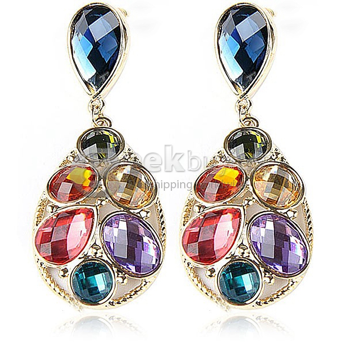 Fashion Crystal Style Water Shaped Ear Pin Earrings Earbob Eardrop Pendant Jewelry for Girl Woman Lady
