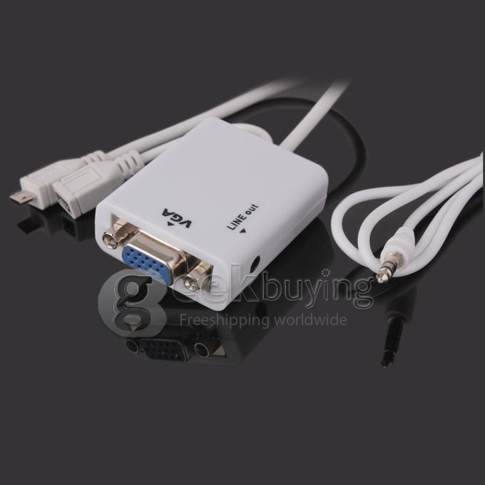 Micro USB Male to VGA Female + Audio MHL(5P) Projectors Adapter for Mobile Phones/Tablet PC - White