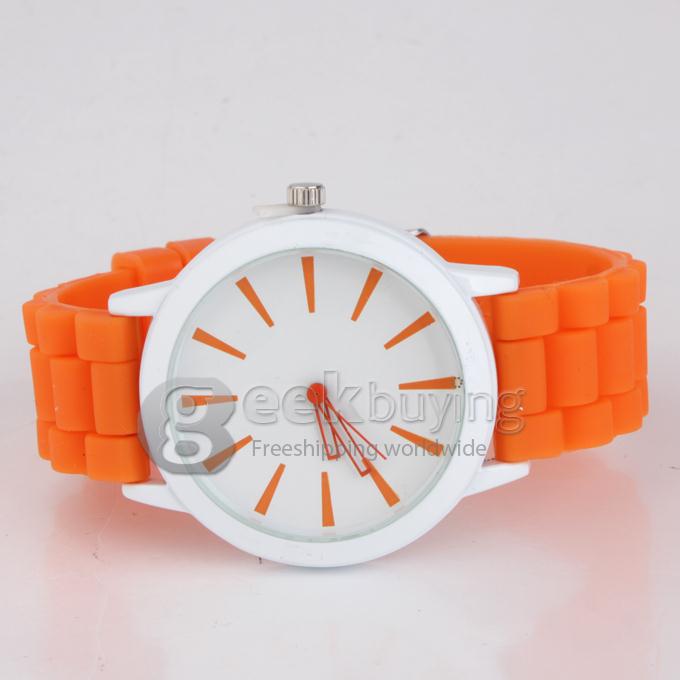 Analog Quartz White Round Case Wrist Watch Women's Watch with Silicone Watchband - Orange