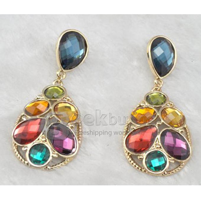Fashion Crystal Style Water Shaped Ear Pin Earrings Earbob Eardrop Pendant Jewelry for Girl Woman Lady