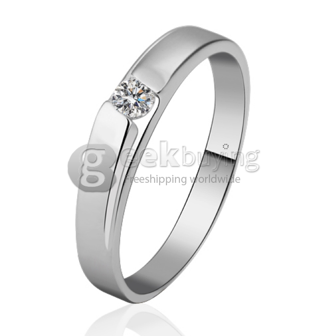 Fashion Sterling Silver Ring Platinum Plating Finger Ring Ornament Jewelry with Rhinestone for Ladies - 7 Size