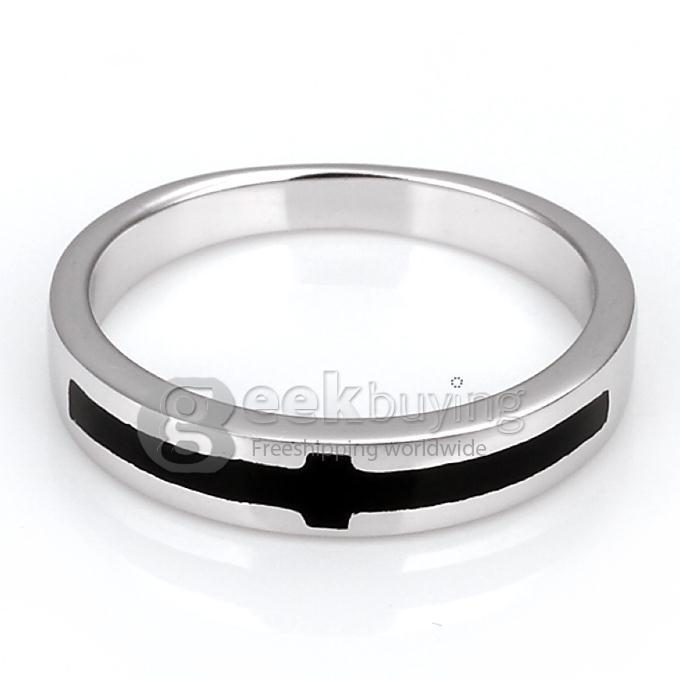 Fashion Black Cross Copper-nickel Alloy Couple Ring for Women - 5 Size