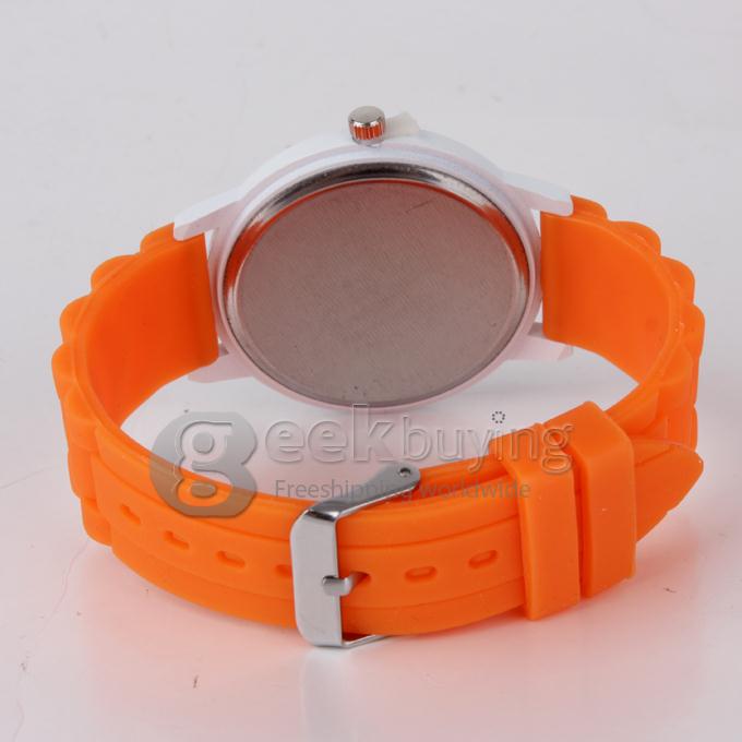 Analog Quartz White Round Case Wrist Watch Women's Watch with Silicone Watchband - Orange