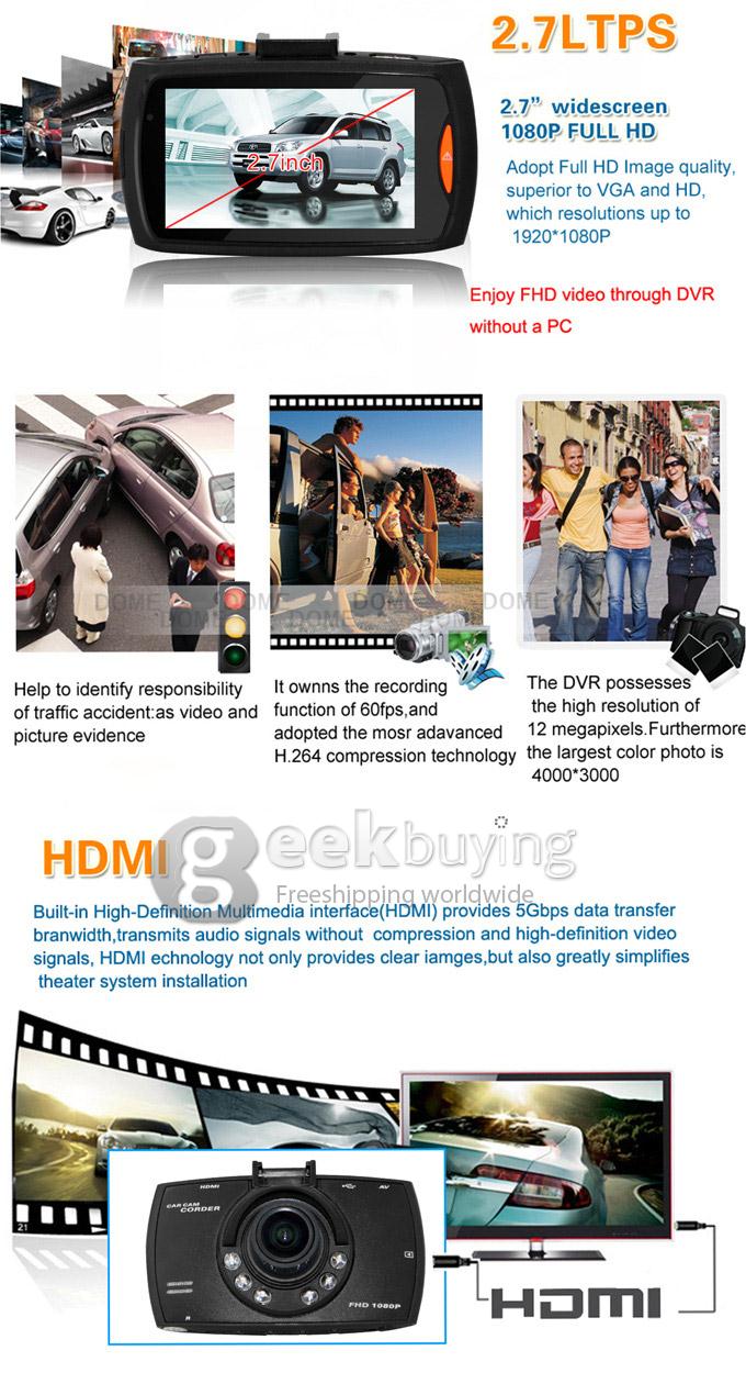 G30 Novatek 96650 FULL HD 1080P H.264 4X Digital Zoom 2.7 Inch 170 Degrees Wide Angle Lens Car DVR with G-sensor and Motion Detection