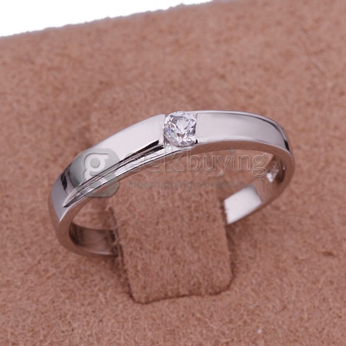 Fashion Sterling Silver Ring Platinum Plating Finger Ring Ornament Jewelry with Rhinestone for Ladies - 5 Size
