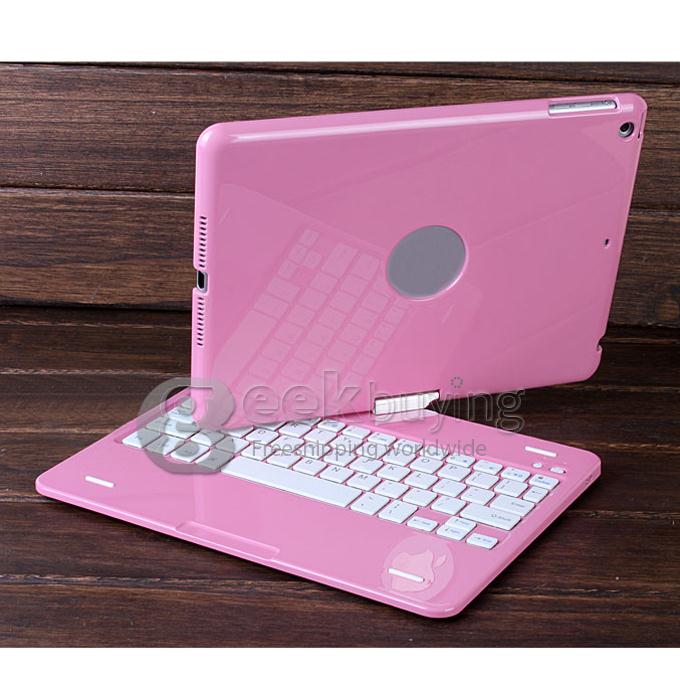 Z66 360 Swivel Rotating Stand Case Cover + Bluetooth Keyboard for iPad Air/iPad 5 - Pink