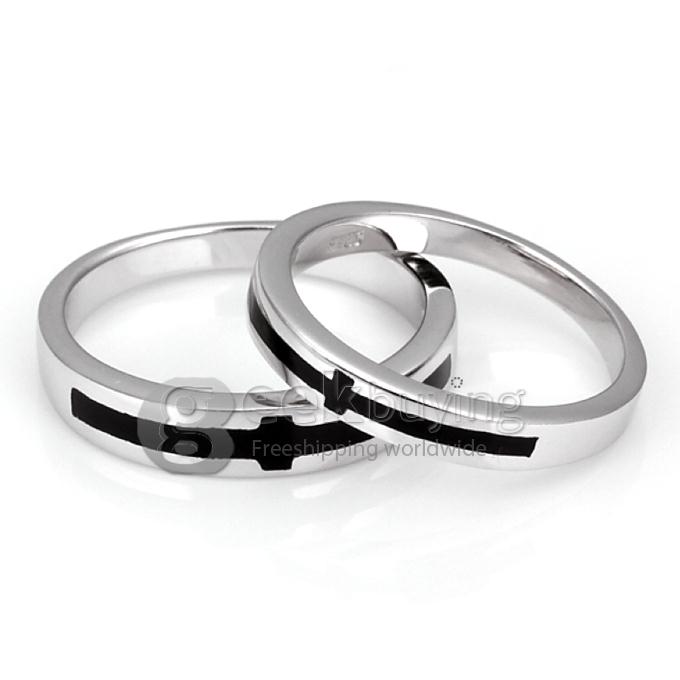 Fashion Black Cross Copper-nickel Alloy Couple Ring for Women - 5 Size