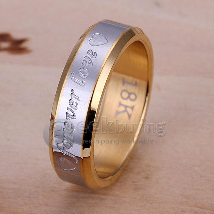 Fashion Gold and Silver Forever Love Steel Couple Ring for Men 8 Size