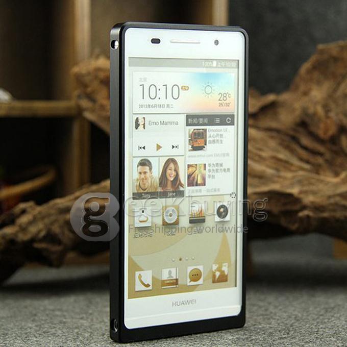 High Quality Ultra-thin Luxury Aluminum Metal Bumper Case Cover for Huawei Ascend P6 - Black