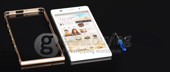 High Quality Ultra Thin Aluminum Bumper Metal Case for HuaWei Ascend P6 - Gold