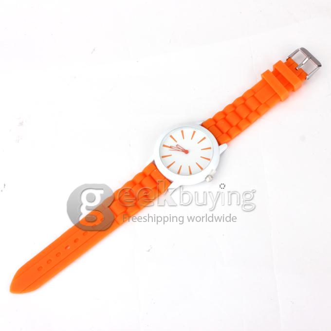 Analog Quartz White Round Case Wrist Watch Women's Watch with Silicone Watchband - Orange