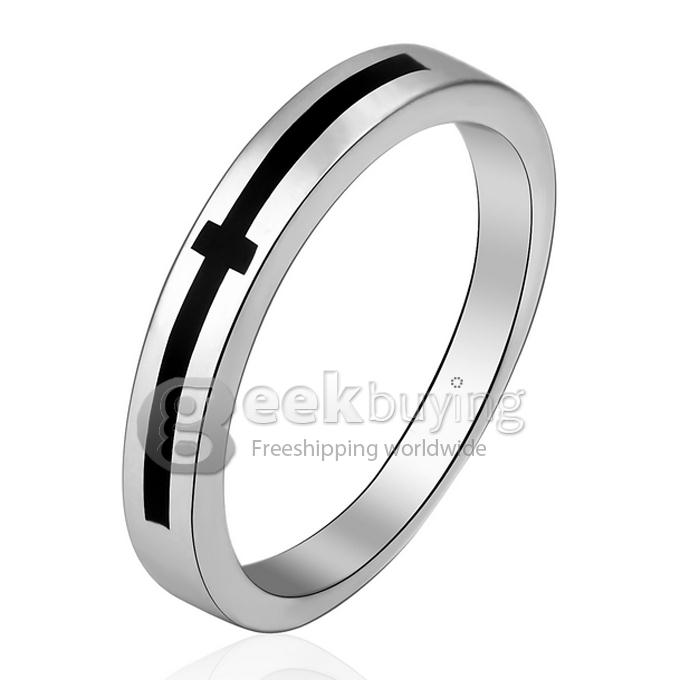 Fashion Black Cross Copper-nickel Alloy Couple Ring for Women - 5 Size