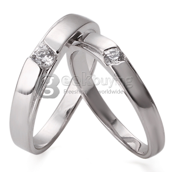 Fashion Sterling Silver Ring Platinum Plating Finger Ring Ornament Jewelry with Rhinestone for Ladies - 7 Size