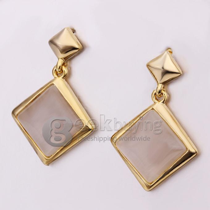 Fashion Women Jewelry Long Pattern Square-shaped Personalized Earrings - Golden