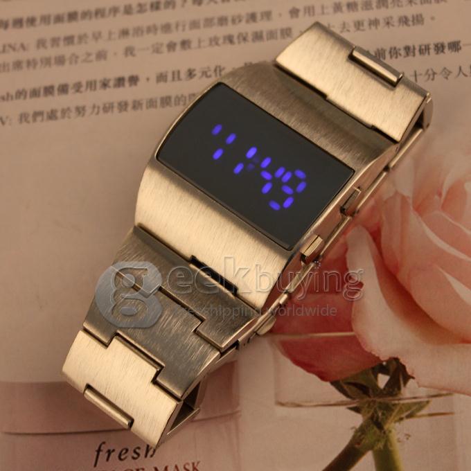 Unisex Stainless Steel Digital LED Wrist Watch Timepiece with Blue Light - Silver
