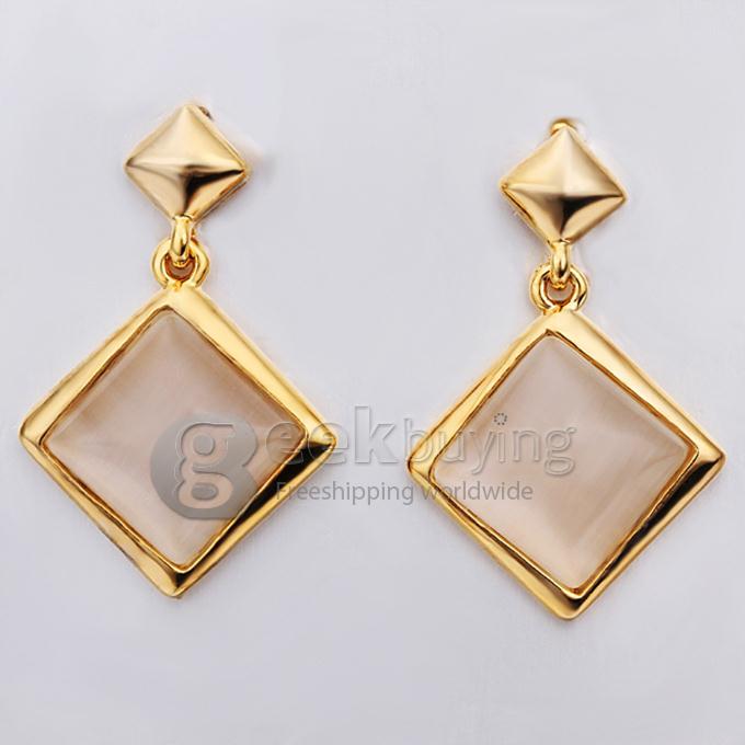Fashion Women Jewelry Long Pattern Square-shaped Personalized Earrings - Golden