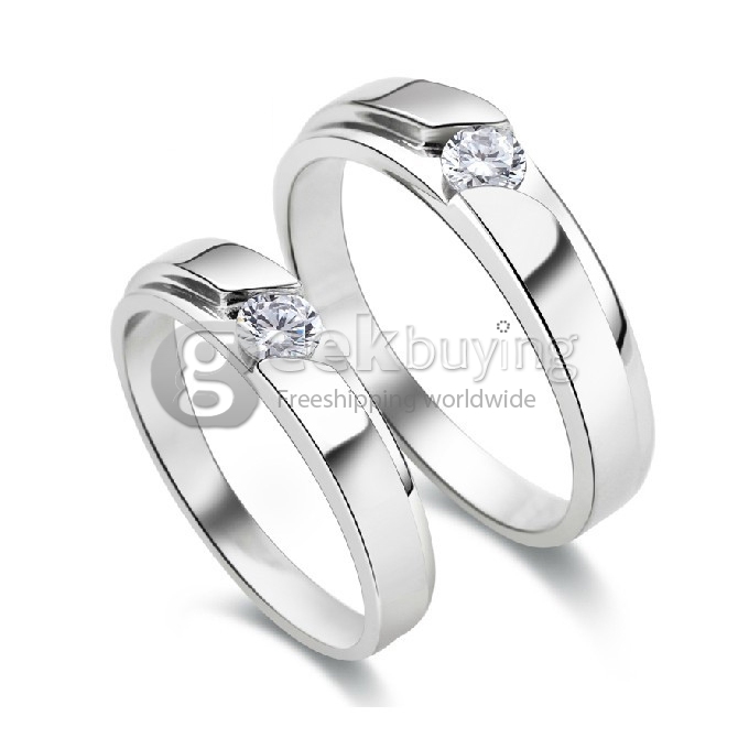 Fashion Sterling Silver Ring Platinum Plating Finger Ring Ornament Jewelry with Rhinestone for Ladies - 5 Size
