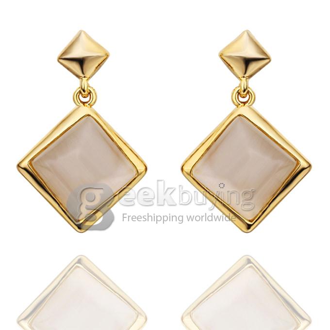 Fashion Women Jewelry Long Pattern Square-shaped Personalized Earrings - Golden