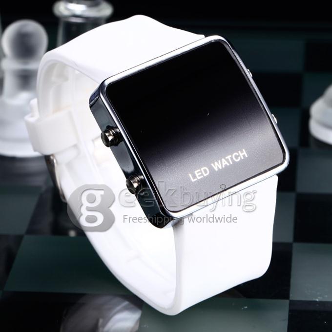 Makibes Unisex Red LED Digital Wrist Watch with Square Case Silicone Watchband - White
